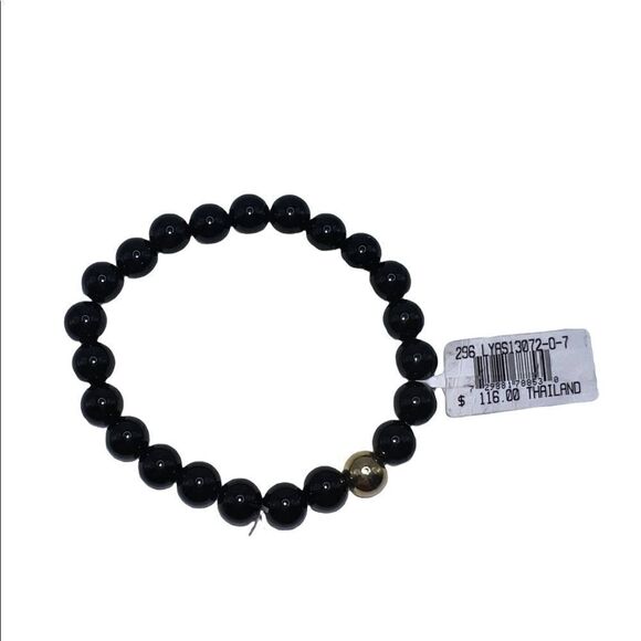 AQUA Sterling Silver & Black Onyx Bead Stretch Bracelet Bloomingdales NWT - Picture 4 of 4
